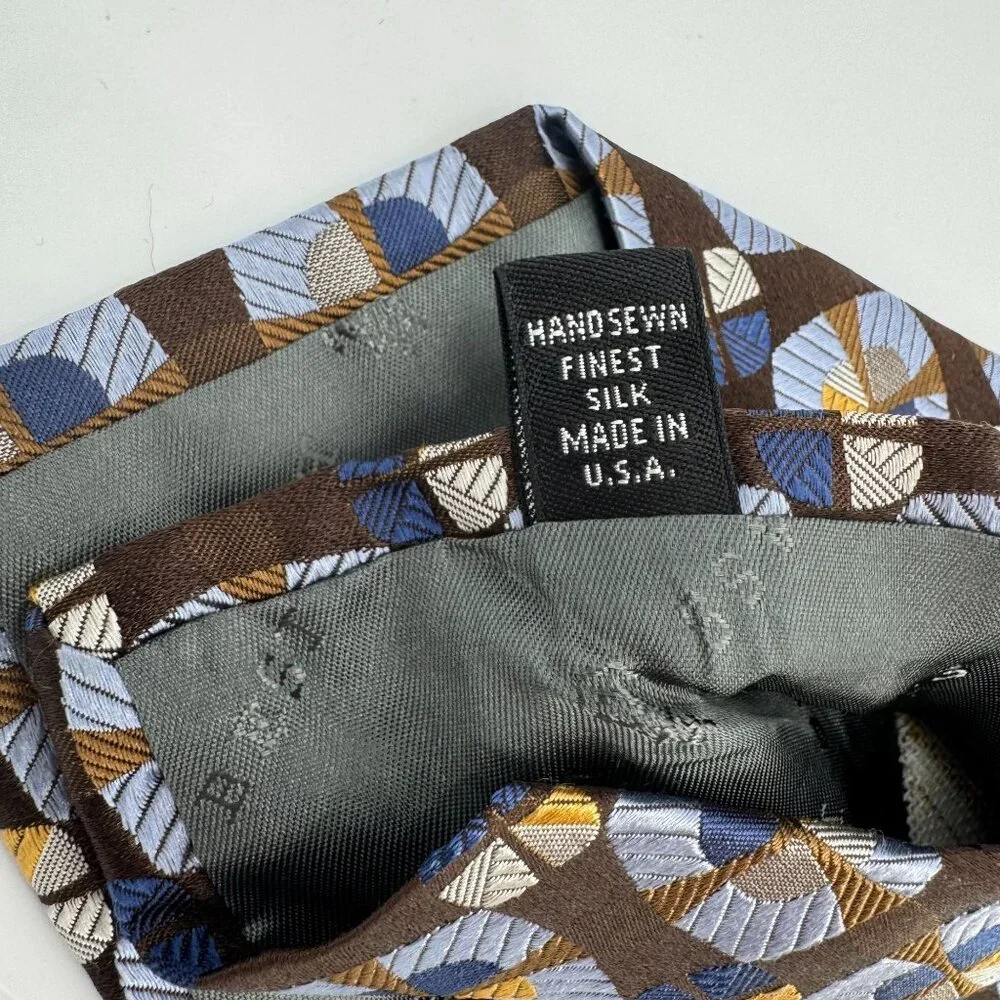 Robert Talbott Best Of Class Handsewn Silk Tie Brown Blue Geometric Pattern‎ USA